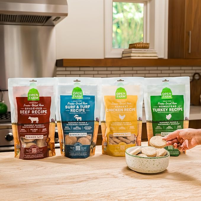 Open Farm, Freeze Dried Raw Dog Food, Patties with 95% Meat, Organs & Bone, Complete Meal or Freeze Dried Dog Food Mixer, Turkey Recipe, 10.5oz Bag