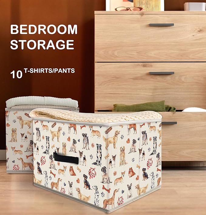 Nogrit Various Dog Storage Bins Box, Toybox for Boys Girls, Cute Types of Dogs Foldable Baskets Organizer Container with Handles for Bedroom Bathroom Kids Room Dorm Nursery Clothes Toys Books