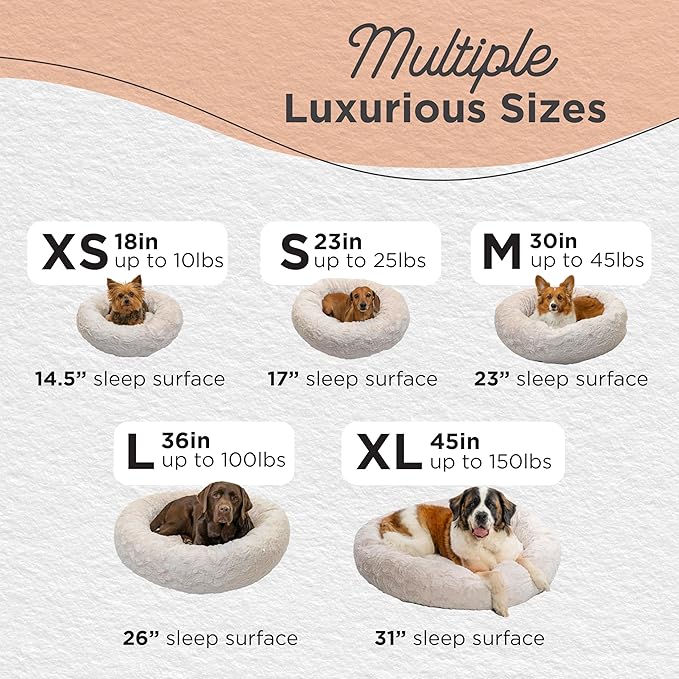 Best Friends by Sheri The Original Calming Donut Dog Bed – Washable Plush Pet Bed for Large Breeds up to 100 lbs, Lux Faux Fur, Oyster, Large (36" x 36")