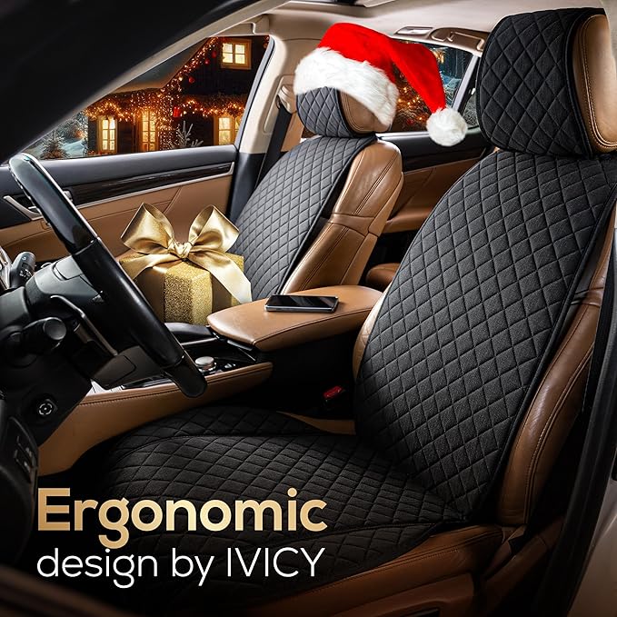 IVICY Faux Linen Car Seat Cover for Cars - Durable & Non-Slip - Front Car Seat Protector Covers for Most Automotive, Vans, SUVs, Trucks - 1 Unit - Black