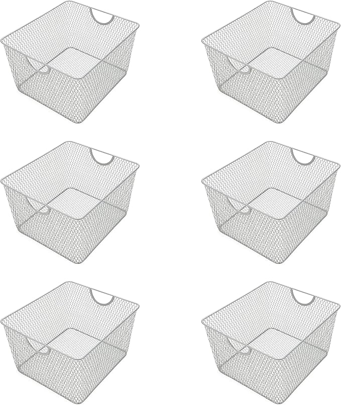YBM Home Kitchen Pantry Organizer Wire Basket for Shelves, Cabinets, Pantry, Countertop, Mesh Open Storage Bin Metal Basket for Organizing Food Supplies 10” x 9” x 6”, Pack of 6