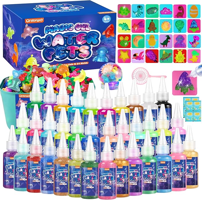 Magic Water Elf Toy Kit, Water Pets Toys for Kids, Easter Basket Stuffers, Aqua Fairy Water Gel Kit Squishy Maker, 36 Gels & 24 Molds, DIY Dinosaur Easter Space Make Your Own Squishies Toys Gifts