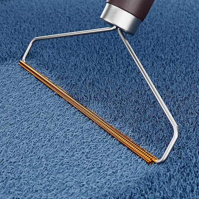 Pet Hair Remover for Furniture. Cat and Dog Fur Remover Tool. Reusable Lint Cleaner with Copper Teeth-Cutters and Wooden Handle. Metal Pet Hair Removal Tool for Carpet. Portable Couch Cleaner