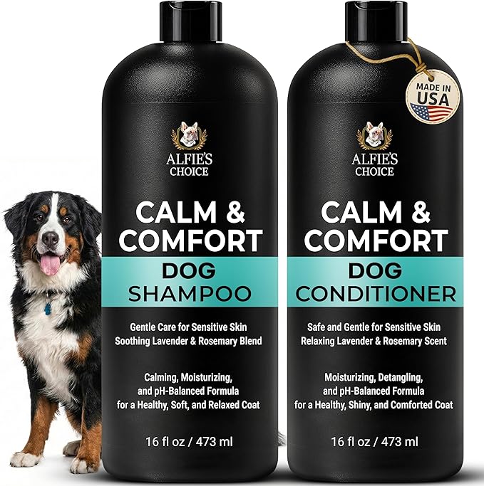 ALFIE'S CHOICE Calm & Comfort Dog Shampoo & Conditioner Set | 16 fl oz Each | with Lavender, Rosemary & Vitamin E | Calming Dog Wash for Itchy Skin, Dry Coat, Odor & All Breeds