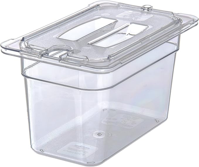 Carlisle FoodService Products Storplus Food Pan, Food Storage Container with Spoonable Corners for Catering, Buffets, Restaurants, Polycarbonate (Pc), 1/4 Size 6 Inches Deep, Clear, (Pack of 6)