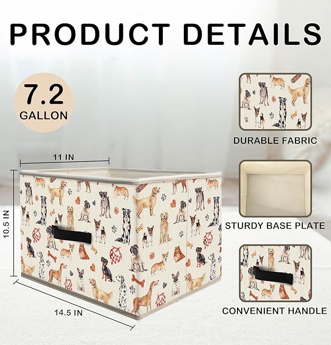 Nogrit Various Dog Storage Bins Box, Toybox for Boys Girls, Cute Types of Dogs Foldable Baskets Organizer Container with Handles for Bedroom Bathroom Kids Room Dorm Nursery Clothes Toys Books