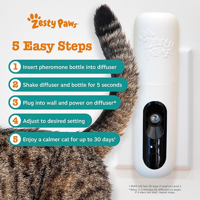Zesty Paws 30 Day Cat Pheromones Calming Diffuser Plug-in Starter Kit - Cat Calming Diffuser for Cats with Stress, Urine Spraying, Scratching, Excessive Grooming & Aggression - 3 Pack Refill