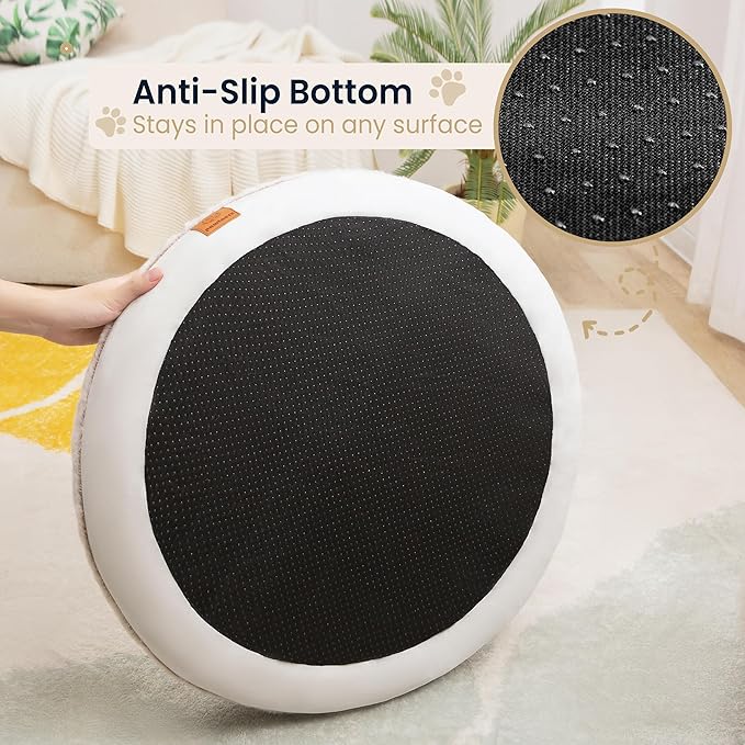 Round Donut Dog Bed – Luxury Orthopedic Dog Beds with Memory Foam – Calming Bolster Pet Bed, Water-Resistant, Washable Plush Cover, YKK Zipper – Small, Medium Dogs & Cats (25 Inches)