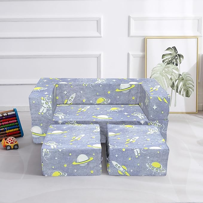 Kids Sofas, Foam Toddler Plush Couch Armchair,Glow in The Dark Children Play Convertible Sofa Set, Playroom Fold Out Sofa Bed for Boys Girls
