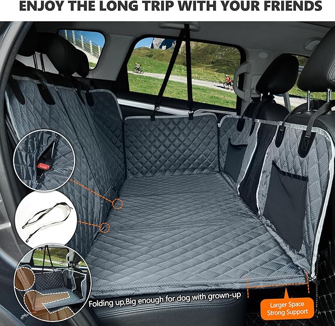 Back Seat Extender for Dog,Waterproof Hard Bottom Dog Car Seat Cover for Back Seat Protector,Foldable Camping Pet Hammock Bed,Easy Clean Travelling Accessories Car SUV Truck (Gray)
