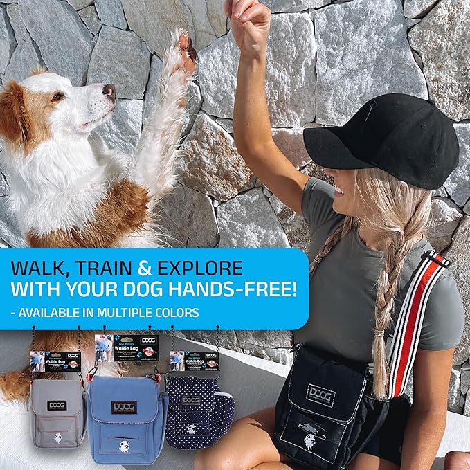 DOOG Walkie Bag - Adjustable Dog Treat Pouch Shoulder Bag with Poo Bag & Water Bottle Compartments - Comfort Fit for Everyday Use