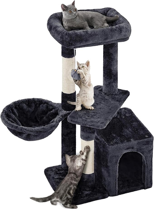 Yaheetech 34.5in Scratching Post, Cat Scratchers for Indoor Cats and Kittens, Multifunctional Activity Post w/Sisal Rope＆Dangling Ball＆Large Condo, Black
