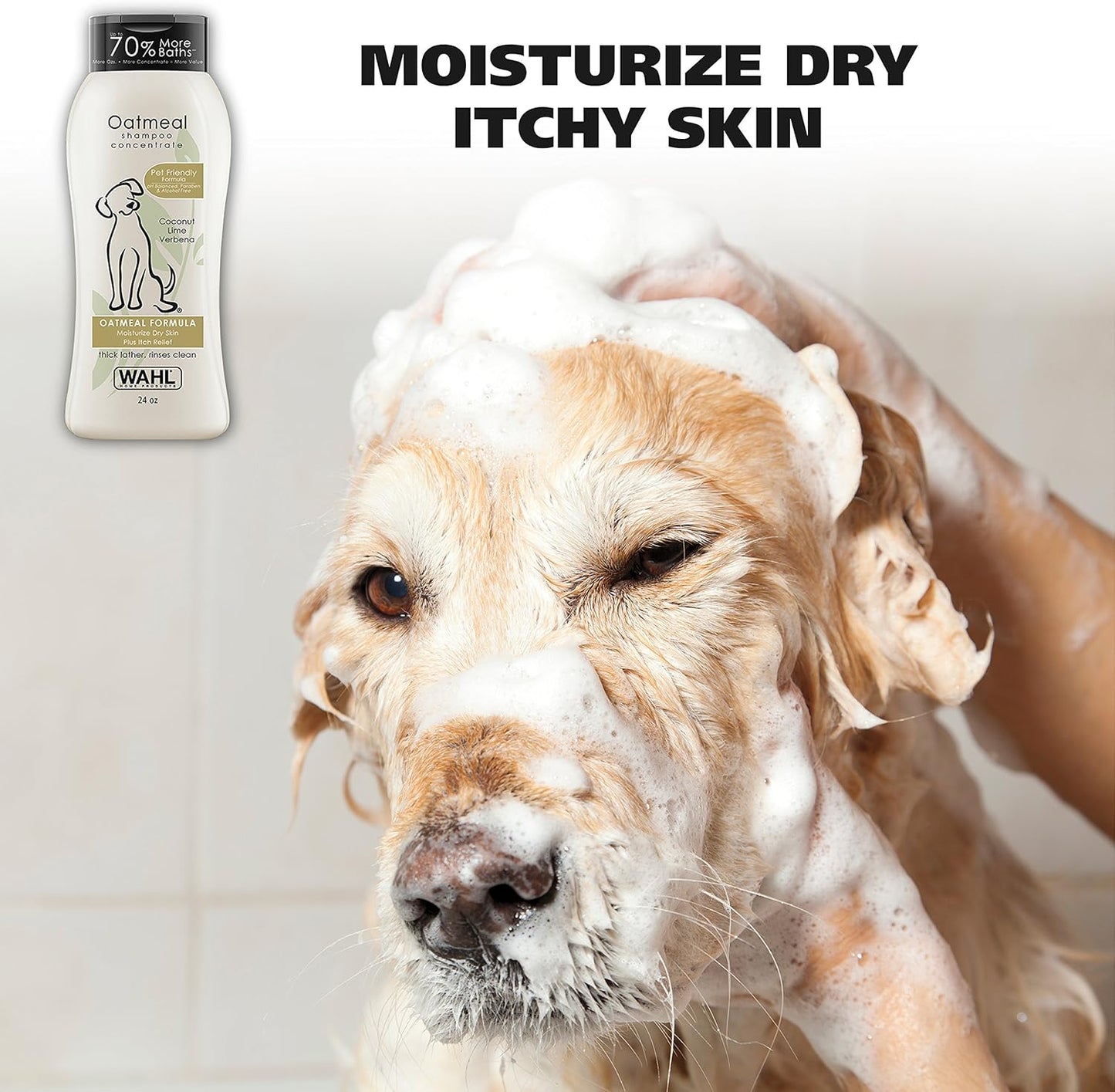 Wahl USA Dry Skin & Itch Relief Pet Shampoo for Dogs – Oatmeal Formula with Coconut Lime Verbena Scent & Pet Friendly Formula, 24 Oz - Model