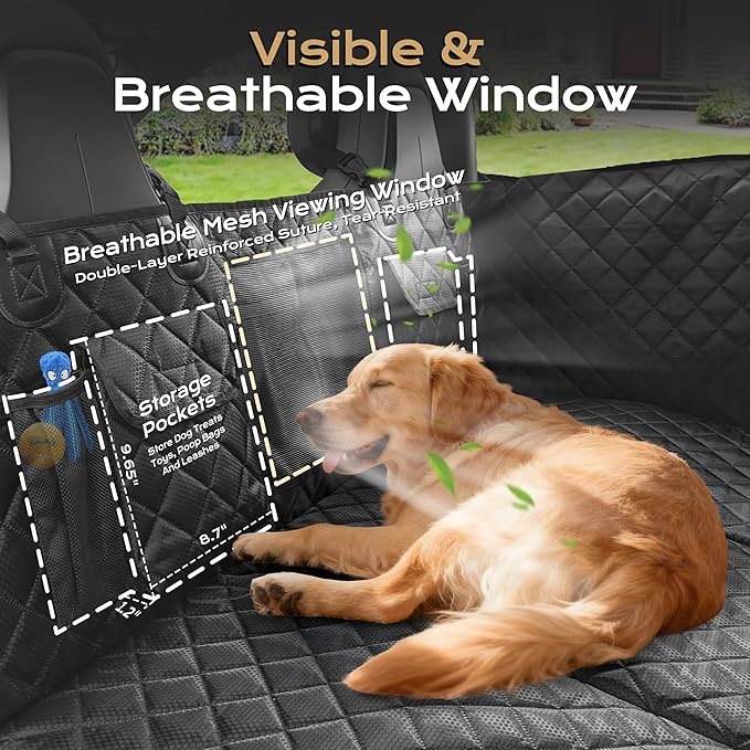 Dog Car Seat Cover for Back Seat, Scratch & Tear Resistant Hard Bottom Dog Hammock & Extender with 450LBS Support - Waterproof, Non-Slip, Full Seat & Door Protection for SUV, Truck, Sedan