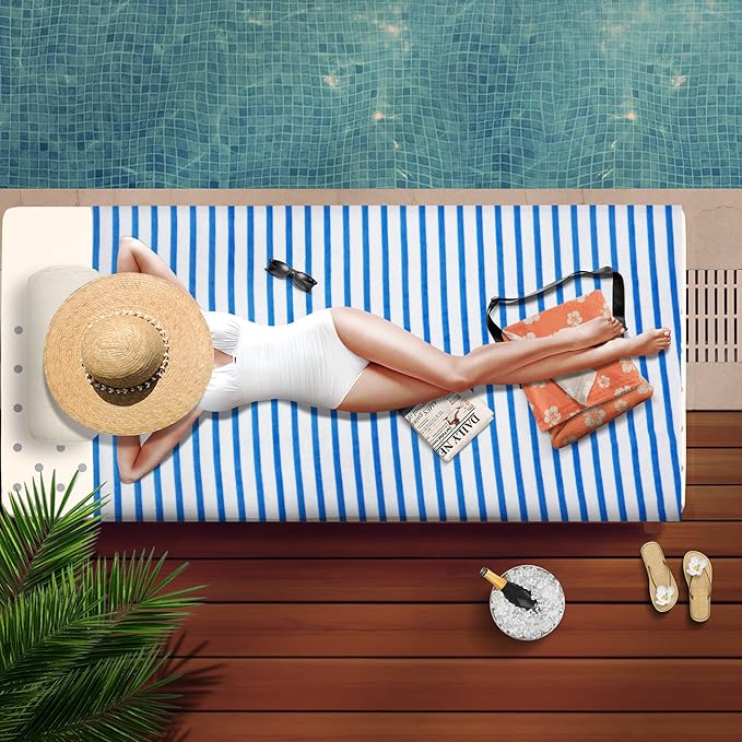 JML Beach Towels Set of 2, 30" x 60", Large Microfiber Bath Towel Cabana Stripe, Quick Drying Absorbent for Sauna, Shower, Gym, Summer Party, Sport, Swimming, Pool, Yoga, Camping, Coffee