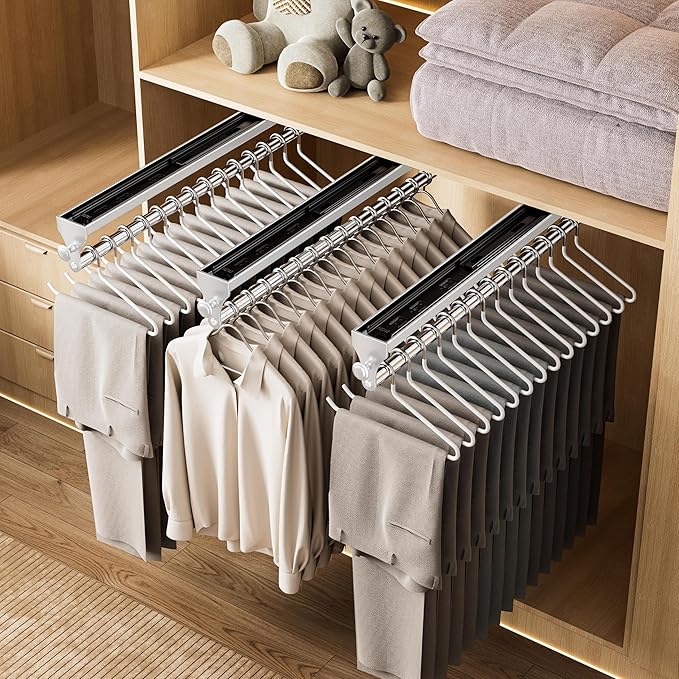 2 Pack Pull Out Closet Valet Rod, Heavy Duty Adjustable Closet Rod, 13.7inch Telescopic Pant Rack, Space Aluminum Clothes Hanger Rail, Closet Storage Organizer for Trousers Clothes White