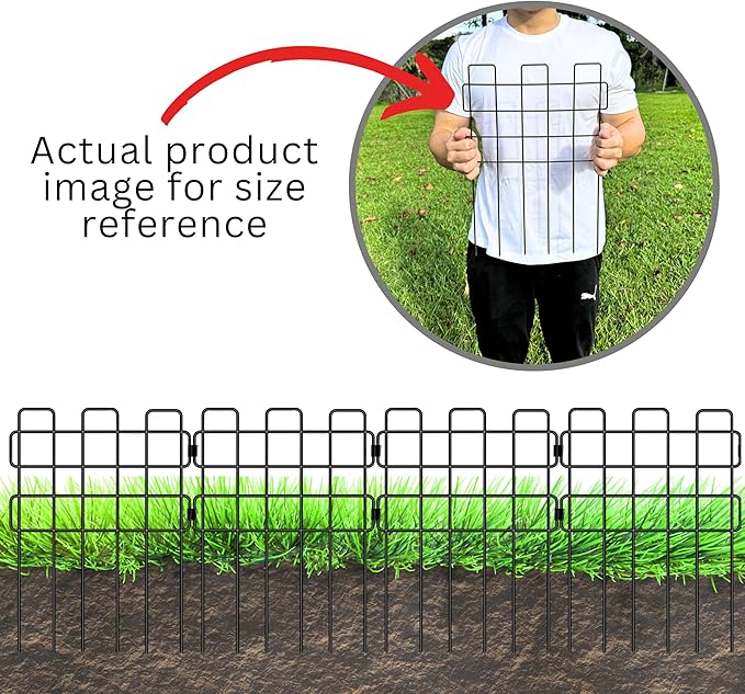 ShopLaLa Decorative Garden Fence Border (20 Panels) 12in(L) x 16.5in(H) Rustproof Black Metal Wire Fencing for Animal Barrier, Flower Bed Edging Landscape Panel Patio Fences Yard Outdoor Decor