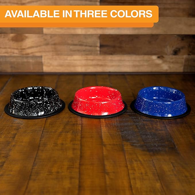 Neater Pet Brands - Outdoor Camping Style Pet Bowl - Enamel Ware Blue Black Granite Colors - Dog Cat No Tip Skid Bowls (16 oz, Black)