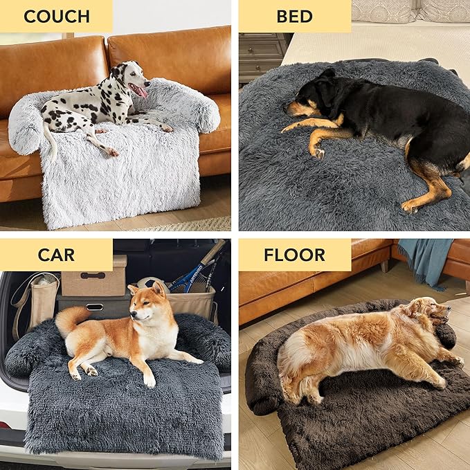Codi Large Calming Dog Bed for Couch – Anti-Anxiety Sofa Protector Mat for XL Dogs, 45''x37''x6'', Machine Washable, Fluffy & Cozy with Non-Slip Bottom, Dark Grey