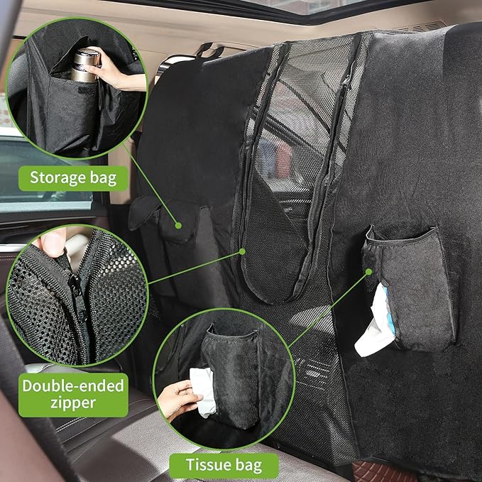 Dog Car Net Barrier for SUVs, Pet Barrier with Adjustable Rope and Storage Bag, Dog Fence Barrier for Car Front Seats, Car Divider for Driving Safely with Children & Pets