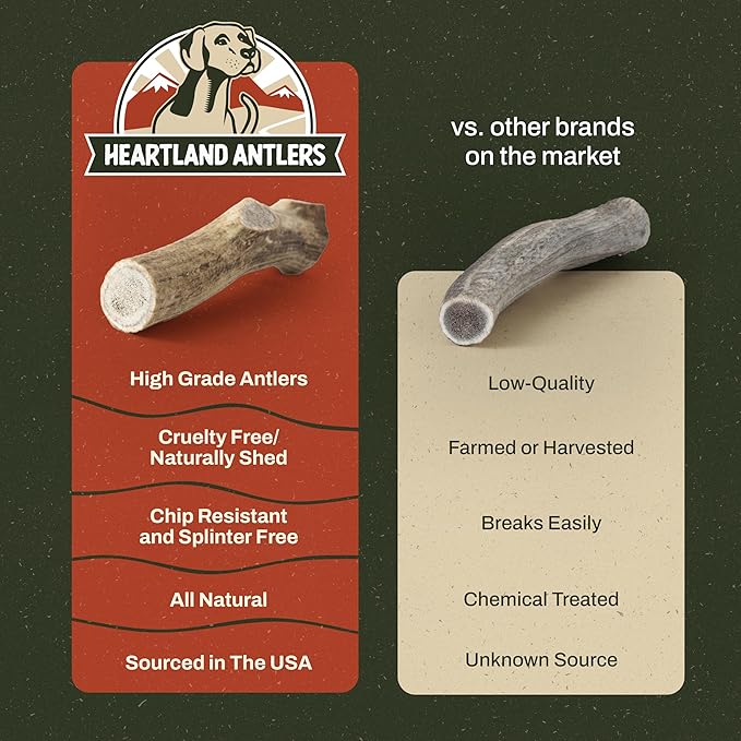 Heartland Elk Antlers for Dogs - Daily Dental Care Chews for Aggressive Chewers to Reduce Plaque & Prevent Destructive Behavior (Whole, Splinter Free, 9+", Giant, 1-Pack, Grade A, USA Made)