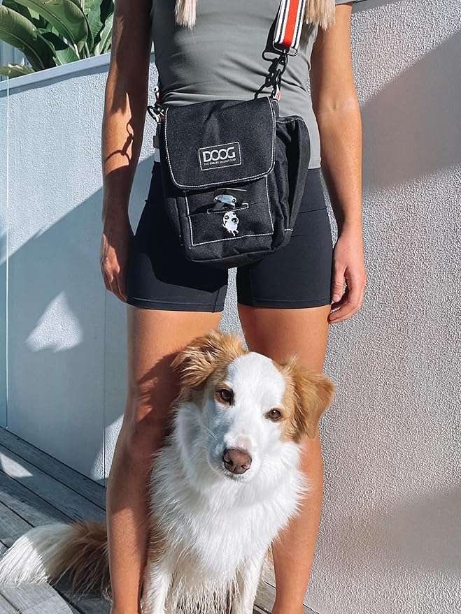DOOG Walkie Bag - Adjustable Dog Treat Pouch Shoulder Bag with Poo Bag & Water Bottle Compartments - Comfort Fit for Everyday Use