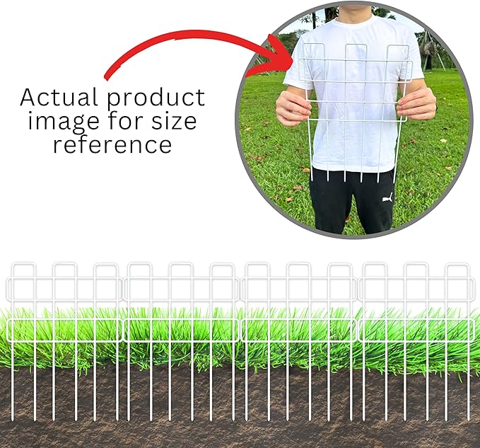 ShopLaLa Garden Fence Border (20 Panels) 12in(L) x 16.5in(H) Rustproof Decorative White Metal Wire Fencing Animal Barrier, Flower Bed Edging for Landscape Patio Outdoor Decor, Dog Pet Fences Yard