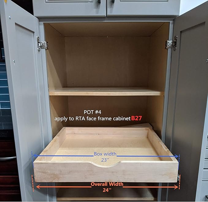Elysian 23" Kitchen Cabinet Pull Out for 27" Cupboard, Solid Wood Build, 21" Deep Low Profile Tray, Full Extension Runners, Spacers Included for Perfect Fit