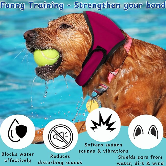 Dog Ear Covers for Swimming Head Cap, 16.54 in Waterproof Ear Protector for Bathing Drying Noise Anxiety Relief, Adjustable Ears Shower Cap, Wrap for Dogs, Puppy Swim Caps Dog Bath Supplies (Pink, M)
