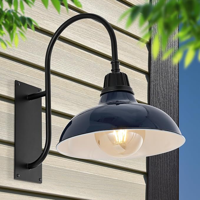 JONATHAN Y JYL7614C Stanley 12.25" 1-Light Farmhouse Industrial Indoor/Outdoor Iron LED Gooseneck Arm Outdoor Sconce Metal Bowl Shade Vintage Cottage Rustic Porch Patio Yard Barn, Navy