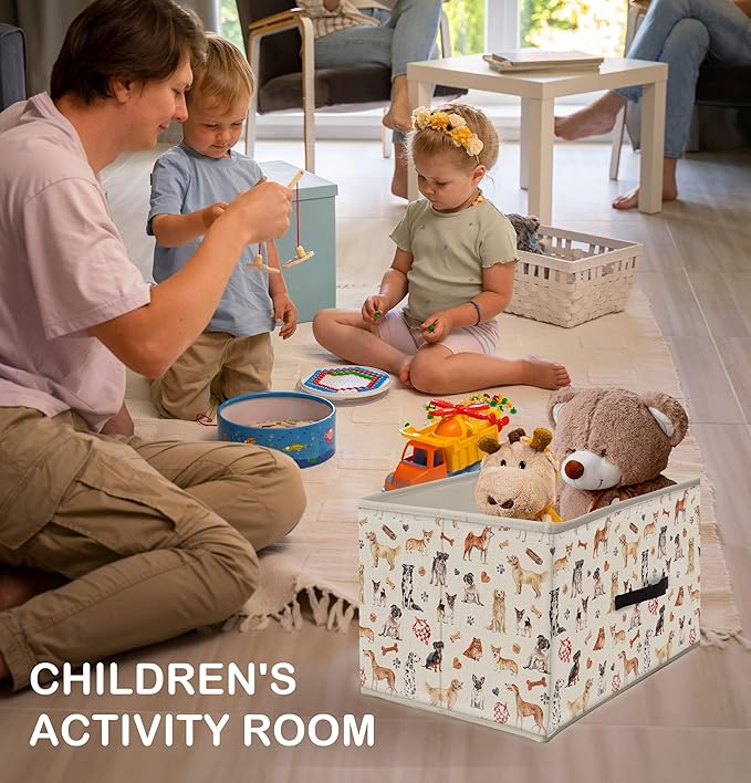 Nogrit Various Dog Storage Bins Box, Toybox for Boys Girls, Cute Types of Dogs Foldable Baskets Organizer Container with Handles for Bedroom Bathroom Kids Room Dorm Nursery Clothes Toys Books
