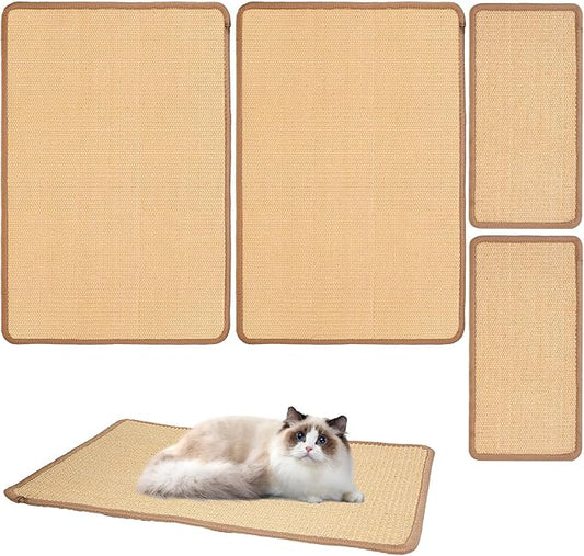 4 Pack Cat Scratcher Mat, Fabric Sisal Cat Scratching Pad for Indoor, Cats Scratching Rug Wall Scratchers with Adhesive Hook Loop Tape for Protect Couch and Carpets