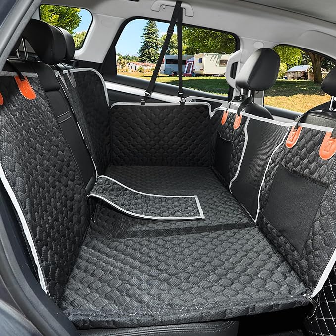Back Seat Extender for Dog,Waterproof Hard Bottom Dog Car Seat Cover for Back Seat Protector,Foldable Pet Hammock Bed,Easy Clean Travelling Accessories Car SUV Truck (Black)