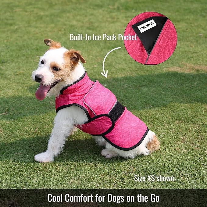 Dog Cooling Vest with Ice Pack – 2-Layer Evaporative Cooling Jacket with High Collar, UV Protection & Size-Matched Ice Pack – Cooling Vest for Dogs for Hot Weather (Pink Floral, Large)