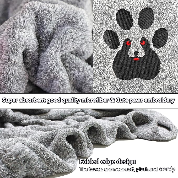 Extra Large Dog Towel - Pack of 2 - Super Absorbent Soft Microfiber Pet Bath Grooming Towels for Drying Dogs and Other Pets (XL-55" * 36", Grey and Brown)