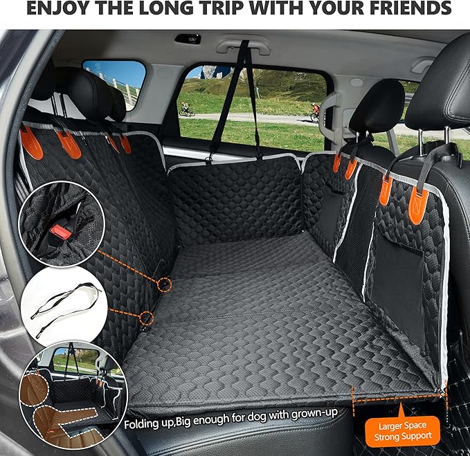 Back Seat Extender for Dog,Waterproof Hard Bottom Dog Car Seat Cover for Back Seat Protector,Foldable Pet Hammock Bed,Easy Clean Travelling Accessories Car SUV Truck (Black)