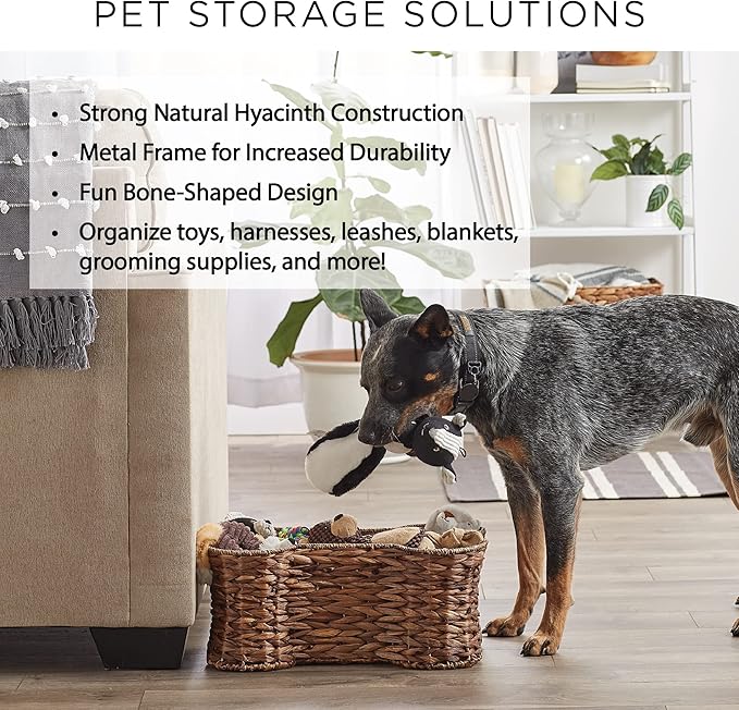 Bone Dry Pet Storage Collection, Bone Shape Hyacinth Toy Basket, Natural, Small