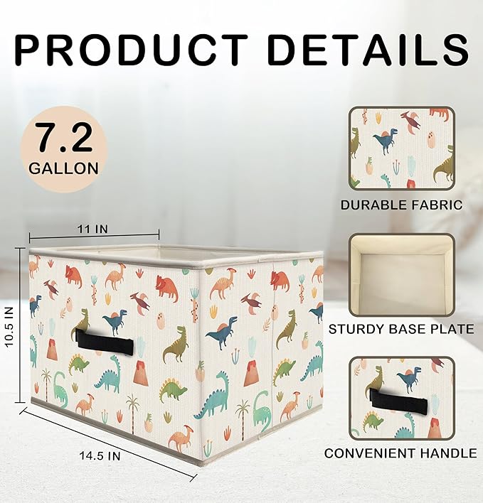 Nogrit Colorful Dinosaur Storage Bins Box, Toybox for Boys, Volcano Woods Dinosaur Foldable Baskets Organizer Container with Handles for Kids Boys Bedroom Bathroom Clothes Toys Books