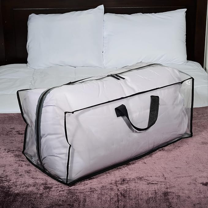 ZENPAC Clear Storage Bags with Handles, Zippered Plastic Containers for Clothes, Linens, Legos, Organizing, Packing, Under Bed, 27x12x13.75, 6 Pack