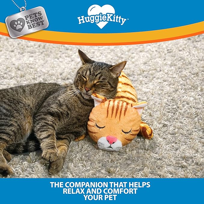 HuggieKitty by Pets Know Best- Cuddly Cat Toy, Soothing Sound & Warmth Help Relax & Comfort Your Pet- Purr & Heartbeat, Heating Pack- Orange