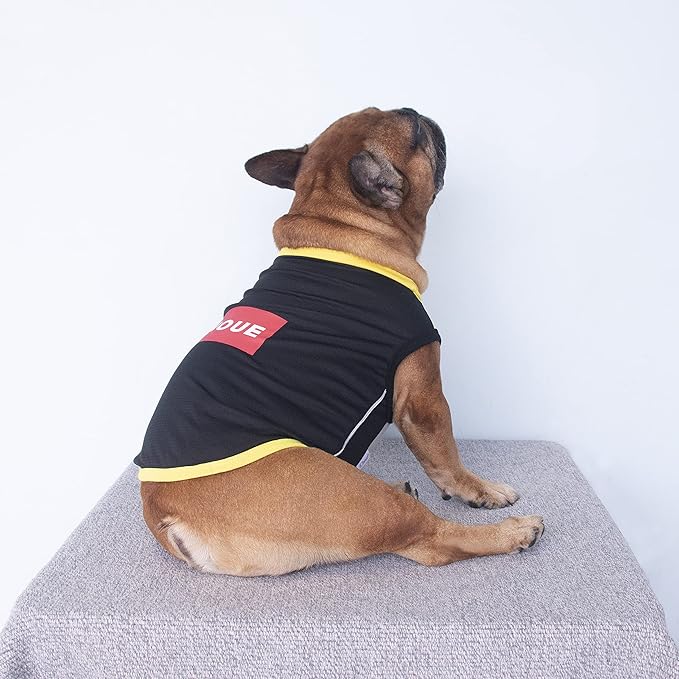iChoue French Bulldog Summer Cooling Shirt for Dogs UV Sun Protection Vest Sleeveless Stretchy Tank Top English Pug Yellow Black - Medium