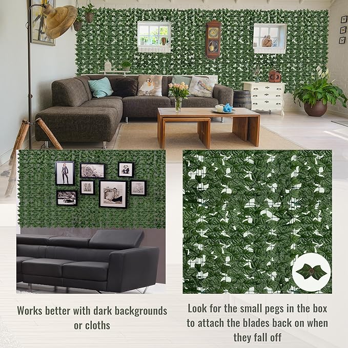 Artificial Ivy Privacy Fence Screen: 204 "x 48" (68 Sqft) Anti-Ultraviolet Artificial Hedge Grass Wall, Used for Indoor and Outdoor Green Background, Garden Greening Decoration