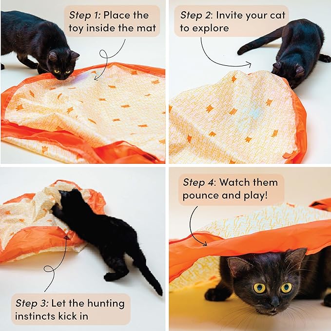 Pounce Mat Interactive Cat Toy by Paw Paw – Motion-Activated Rolling Ball with Bunny Ears & Mouse Tail, 2-in-1 Hide & Seek Hunting Play Mat for Indoor Cats