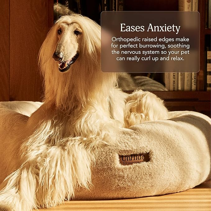UnHide Floof Pet Bed - XL (40"x14") - Extra Soft Dog Bed - Removable Faux Fur Cover - Machine Washable - Helps Ease Pet Anxiety & Provides The Perfect Sleep, Charcoal Charlie