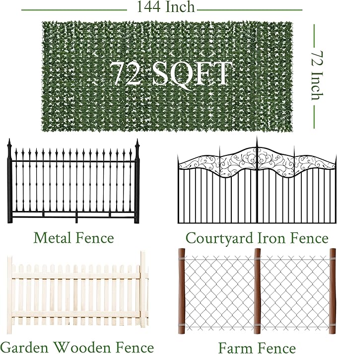 Artificial Ivy Privacy Fence Screen: 144 "x 72" (72 Sqft) Anti-Ultraviolet Artificial Hedge Grass Wall, Used for Indoor and Outdoor Green Background, Garden Greening Decoration