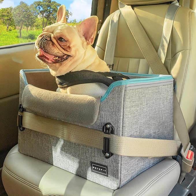 PETSFIT Dog Car Seats for Small Dogs, Patent Safe Buckles Dog Booster Car Seat, Cat Cars Seat with Safety Belt, Suitable for Small Pets Up to 25lbs (Grey)