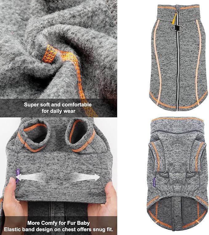 cyeollo Dog Sweater Fleece Jackets with Zipper Fleece Lining Warm Step in Coats Reflective Dog Sweaters for Large Dogs, Grey XXX-Large