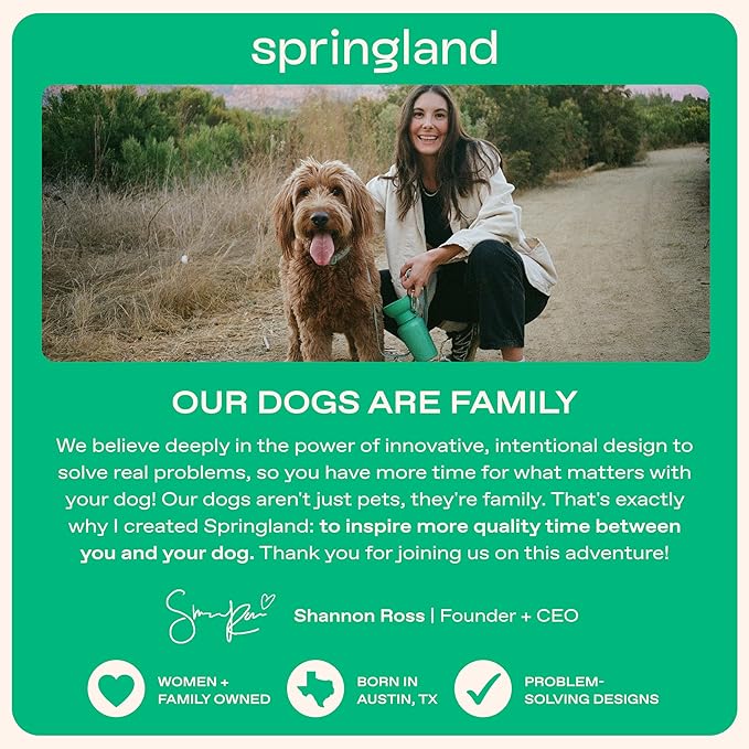 Springer by Springland Flip Portable Dog Water Bottle with Foldable Food Grade Silicone Bowl - 20 Ounce Travel Dog Water Bottle Ideal for Camping - Easy Squeeze Hydration & Release to Drain