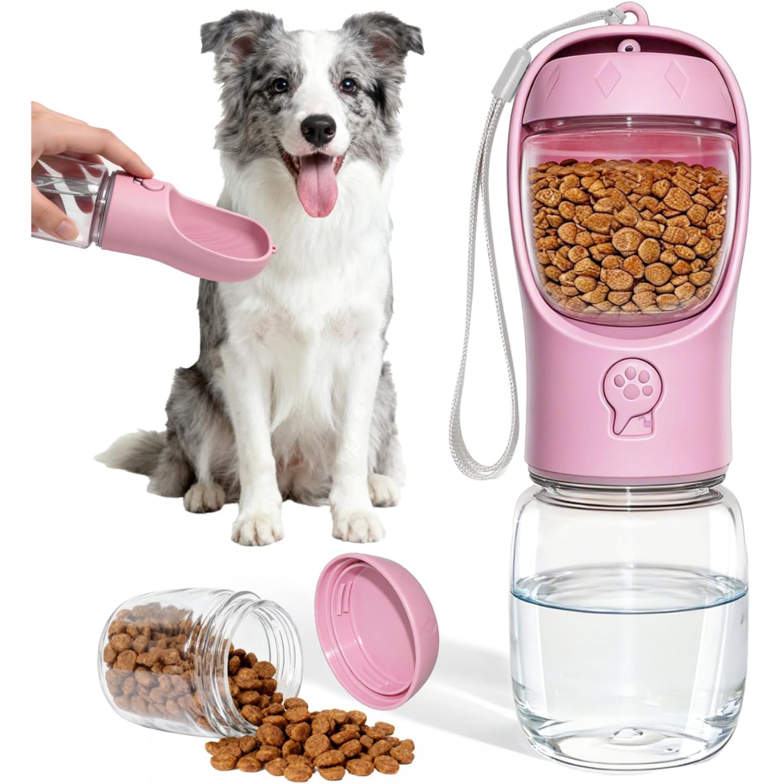 Portable Dog Water Bottle With Food Container, Drinking Bottle For Travel 2 In 1 Dog Water Bowl, Leak Proof Pet Water Dispenser, BPA Free, Puppy Essentials, For Walking Hiking - Image 5