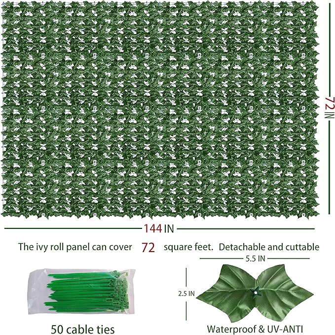 Artificial Ivy Privacy Fence Wall Screen: 6FT x12FT UV-Anti Faux Greenery Backdrop Ivy Vine Leaf Hedges Fence Panels for Patio, Balcony, Garden, Backyard Indoor Outdoor Green Wall Decor